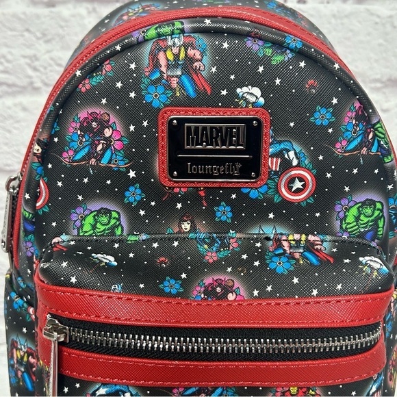 Loungefly Marvel Avengers Floral Tattoo Mini Backpack - Picture 7 of 13
